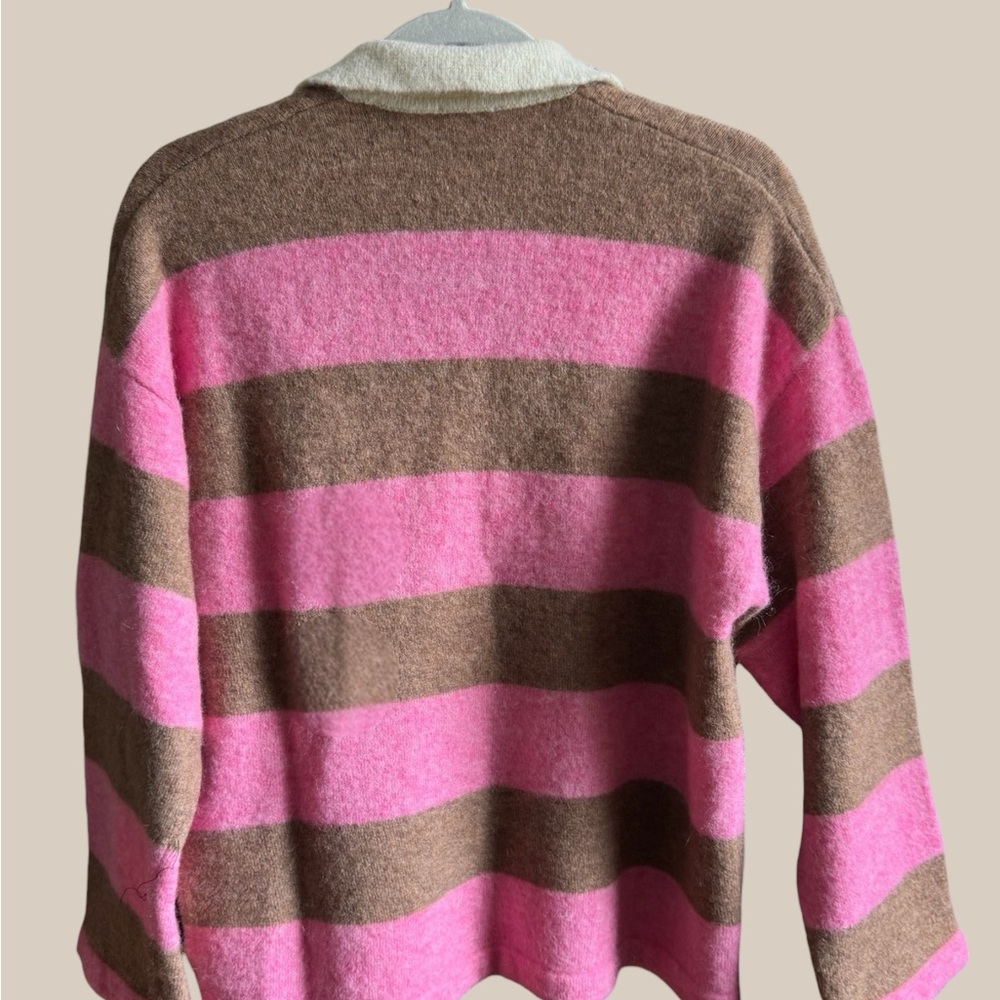 Faherty Pink Spritz and Brown Striped Polo Sweater - Picture 2 of 4